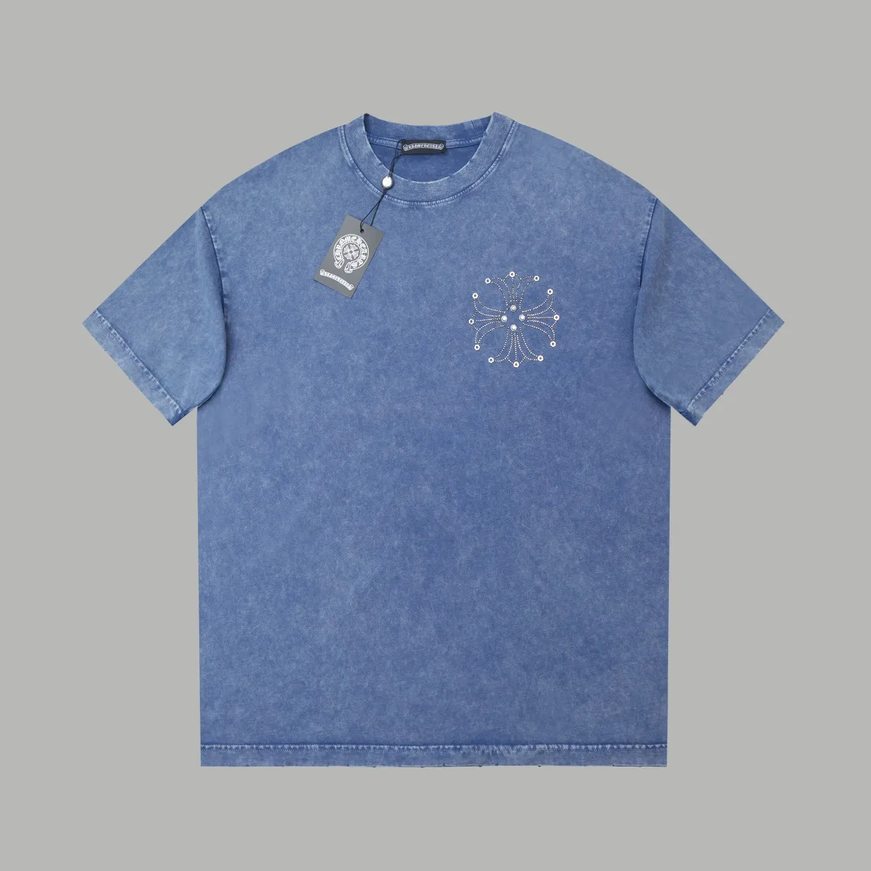 🅿️230 ✨CH✨🆕25SS spring and summer new style Crow ✝ embroidered short-sleeved frame Light luxury essential item for daily commuting for men and women Correct version Welcome to compare Detailed features · 280g 100% pure cotton double yarn jersey fabric · Custom dyed in the same vat, special thickened 32 count double-ply 1X1 thread · Imported Australian pearlescent diamonds✝patterns➕hardware nuts are stamped at high temperature. Ready-made garments are dyed and then faded and fried with snowflakes and frayed. Then washed to make them look old. General washing improves the effect · Double-needle sewing and seam-crossing process · Original main mark washed tag brand moisture-proof paper packaging Color: black/rock coffee/green/red/blue Size: S/M/L/XL